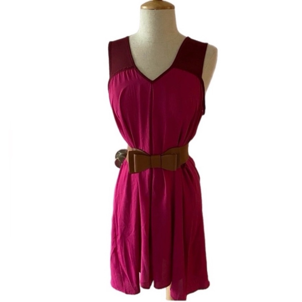 Francesca’s Magenta Fuchsia Shift Dress with Burgundy Straps Size S